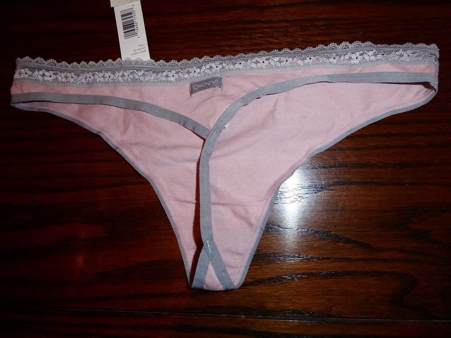 NWT DKNY LOGO COTTON w LACE THONG PANTIES CAMEO 576074 1DI S L eBay